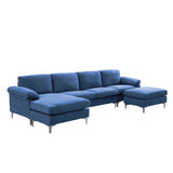 RELAX LOUNGE Convertible Sectional Sofa Navy Blue Fabric