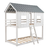 Twin over Twin Size Low Bunk Beds with Roof