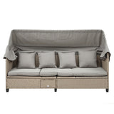 4 Piece UV-Resistant Resin Wicker Patio Sofa Set with Retractable Canopy, Cushions and Lifting Table,Brown