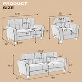 Modern Living Room Sofa Set Linen Upholstered Couch Furniture for Home or Office ,Light Grey,(1+2+3-Seat,Old Sku:SG000368AAA)
