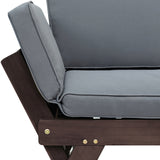 Outdoor Adjustable Patio Wooden Daybed Sofa Chaise Lounge with Cushions for Small Places, Brown Finish+Gray Cushion