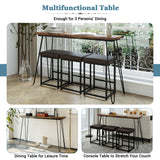 4 Pieces Counter Height Extra Long Dining Table Set with 3 PU Stools Bar Kitchen Table Set Console Table, Rustic Brown Table+Black Stool