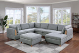 Light Grey Sectional with 2 Ottomans