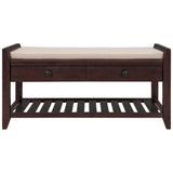 TREXM  Shoe Rack with Cushioned Seat and Drawers, Multipurpose Entryway Storage Bench (Espresso)