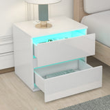 Nightstand with 2 Drawers,USB Charging Ports and Remote Control LED Light-White
