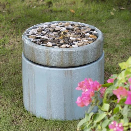 Antique Blue Contemporary Cement Water Fountain, Outdoor Bird Feeder/Bath Fountain, Antique Blue Water feature with Light For Garden, Lawn, Deck & Patio