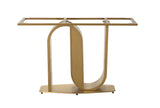 Dining Table in Gold with Sintered Stone Top and  U shape Pedestal Base