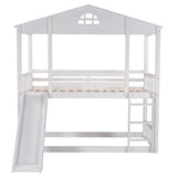 Twin over Twin House Bunk Bed with Convertible Slide and Ladder,Converts into 2 Separate Platform Beds,White