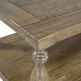 Rustic Floor Shelf Coffee Table with Storage, Solid Pine Wood