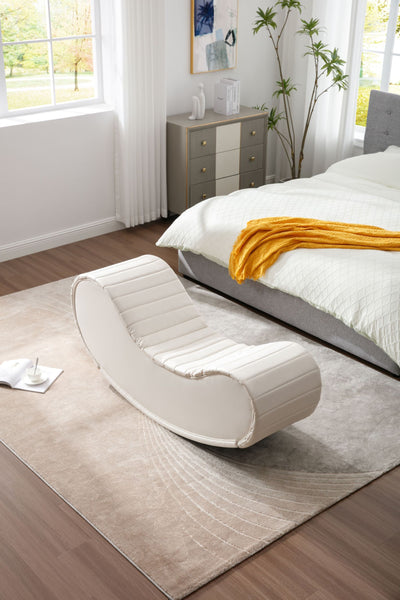 White Rocking Leisure chair for back stretching - bench, Relax Yoga Chaise Leather Curved Sofa