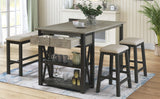 Rustic Wood 4-Piece Counter Height Dining Table Set with Storage Shelves and Drawer