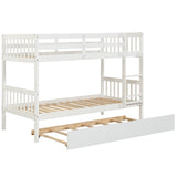 Twin Over Twin Bunk Beds with Trundle, Solid Wood Trundle Bed Frame with Safety Rail and Ladder