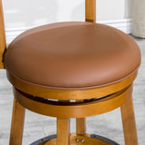 30" Bar Height Slat Back Swivel Stool, Natural Finish, Saddle Leather Seat