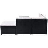 5-Piece Patio Rattan PE Wicker Furniture Corner Sofa Set, with 2 Sofa chairs, 1 Corner chair, 1 ottoman and 1 glass coffee table, Sectional Sofa Chair, Seating, Lying(Black Wicker, Beige Cushion)