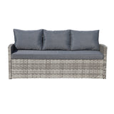 6-Piece Outdoor PE Rattan Sofa Set Patio Garden Wicker Dining and Coffee Sofa-Grey