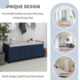 TREXM  Storage Bench with 3 Shutter-shaped Doors,  Shoe Bench with Removable Cushion and Hidden Storage Space (Antique Navy)