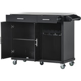 Kitchen Cart with Stainless Steel Top and Storage Cabinet with Two Drawers & Goblet Holder & Wine Rack & Spice Rack & Towel Holder