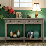 TREXM Rustic Brushed Texture Entryway Table Console Table with Drawers and Bottom Shelf for Living Room (Grey Wash)