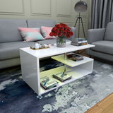 LED Coffee Table for Living Room, Modern Coffee Table, High Gloss White Finish Centre Sofa Table, S-Shaped Open Storage Shelf
