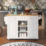 K&K kitchen cart with Rubber wood desktop rolling mobile kitchen island with storage and 5 draws