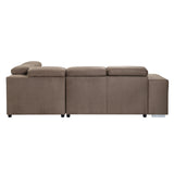 Brown Sleeper Sectional Sofa w/2 Pullout Stools, Brown Fabric