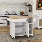 Double Door Kitchen Island with Lockable Wheels, Towel Rack, Storage Drawer and Three Open Shelves