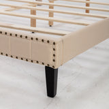 Queen Size Bed with Headboard,Modern Linen Curved Upholstered Platform Bed