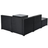 5-Piece Patio Rattan PE Wicker Furniture Corner Sofa Set, with 2 Sofa chairs, 1 Corner chair, 1 ottoman and 1 glass coffee table, Sectional Sofa Chair, Seating, Lying(Black Wicker, Beige Cushion)