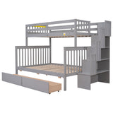 Twin Over Full Bunk Bed with 2 Drawers and Staircases