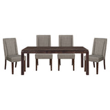 Contemporary Dark Brown 5pc Dining set Table with Extension Leaf and 4x Upholstered Side Chairs Modern Dining Room Furniture