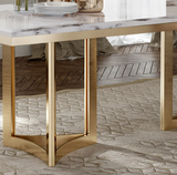 Bura Modern Marble Dining Table with Rectangular Tabletop Gold Stainless Legs, for Kitchen and Dining Room