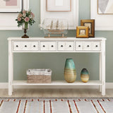 TREXM Rustic Entryway Console Table, 60" Long with two Different Size Drawers and Bottom Shelf for Storage (Antique White)