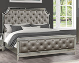 Queen 6 Piece Mirror Front Bedroom set made with Wood in Silver Color