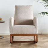 Wide Linen Rocking Chair Accent Chair in Beige Color