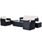 6-piece All-Weather Wicker PE rattan Patio Outdoor Dining Sectional Set with coffee table, wicker sofas, ottomans, removable cushions (Black wicker, Beige cushion)