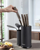 Knife Block Holder, Cookit Universal Knife Block without Knives, Unique Double-Layer Wavy Design, Round Black Knife Holder for Kitchen, Space Saver Knife Storage with Scissors Slot