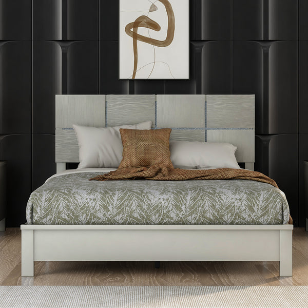 Queen Champagne Silver Platform Bed Solid Rubber Wood Frame and Legs