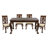 Dark Cherry Finish Formal Dining 5pc Set Table with Extension Leaf and 4x Side Chairs Upholstered Seat Traditional Design Furniture