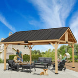 13x16 FT,Large shelf wood pergola .Solid Wood Gazebo with Waterproof Asphalt Roof, Outdoor Permanent Hardtop Gazebo Canopy for Patio, Garden, Backyard