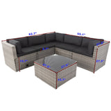 6 Pieces PE Rattan sectional Outdoor Furniture Cushioned  Sofa Set with 3 Storage Under Seat Grey