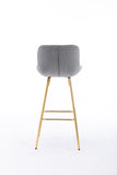 30 inch Set of 2 Bar Stools,with Chrome Footrest Velvet Fabric Counter Stool Golden Leg Simple High Bar Stool,GRAY