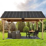 13x16 FT,Large shelf wood pergola .Solid Wood Gazebo with Waterproof Asphalt Roof, Outdoor Permanent Hardtop Gazebo Canopy for Patio, Garden, Backyard