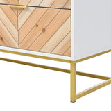 6 Drawer Dresser with Metal Leg and Handle for Bedroom, Storage Cabinet with Natural Wood Finish Drawer,White+Natural