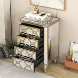 Elegant Mirrored 4-Drawer Chest with Golden Lines Storage Cabinet for Living Room, Hallway, Entryway