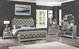 Queen 6 Piece Mirror Front Bedroom set made with Wood in Silver Color