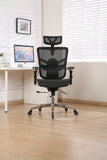 Multifunctional Mesh Office Chair - Adjustable Backrest Height, 4D Arms, Lumbar Support, Headrest and Tilt Angle - Metal Base Quiet Rubber Wheels Ergonomic High Back Computer Desk Chair (Black)
