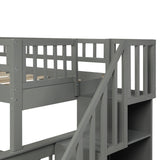 Twin over Full Bunk Bed with Shelves, Gray