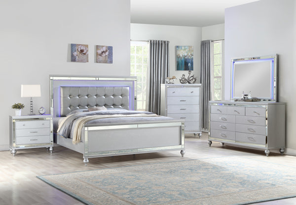 Sterling King 4 PC LED Bedroom set made with Wood in Silver