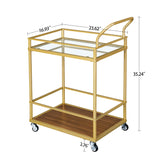 Serving cart， Rolling Bar or Cart for Tea or Cocktail, 2-Tiered Glass and Metal, golden