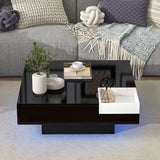 ON-TREND Modern Minimalist Design Square Coffee Table and Plug-in 16-color LED Strip Lights Remote Control for Living Room